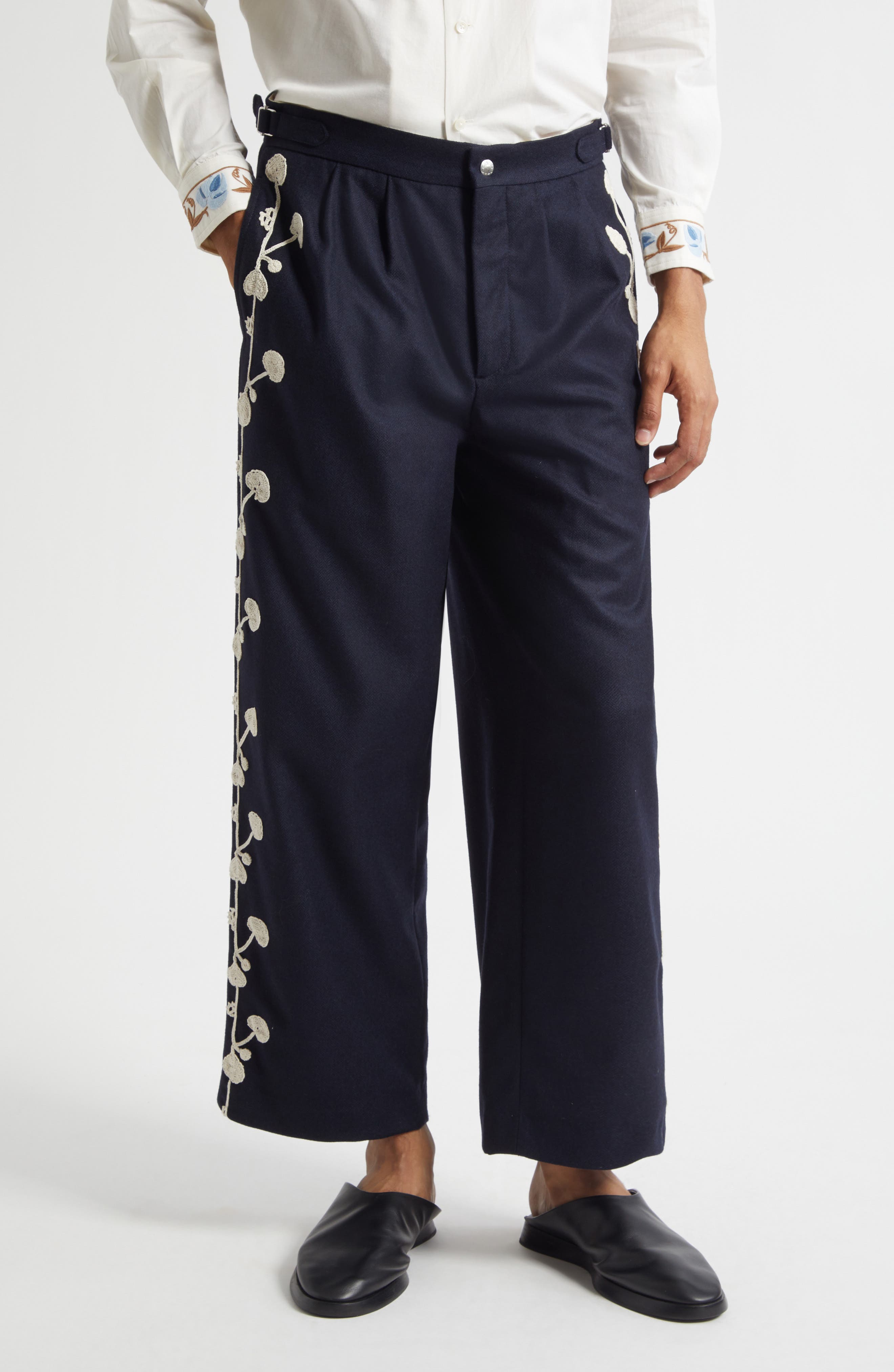 Snowdrop Applique Wool Blend Trousers