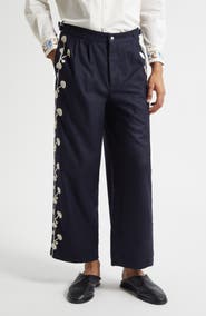 Bode Snowdrop Appliqué Wool Blend Trousers