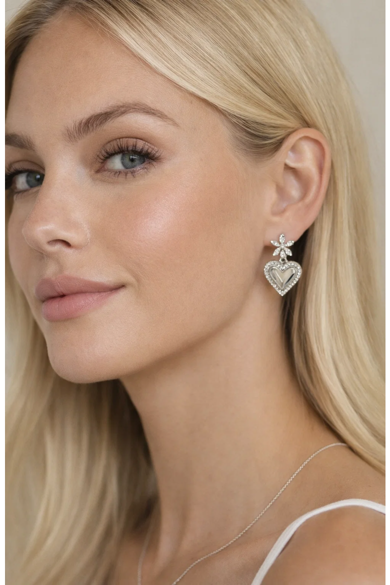 Bloom Heart Drop Earrings, Alternate, color, Silver
