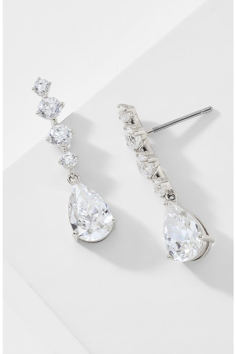 Cubic Zirconia Drop Earrings, Alternate, color, RHODIUM
