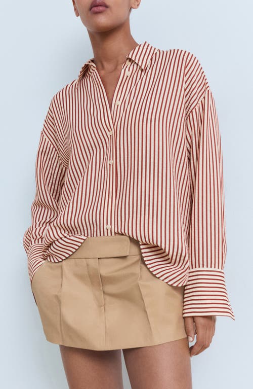 Mango Stripe Button-up Shirt In Orange