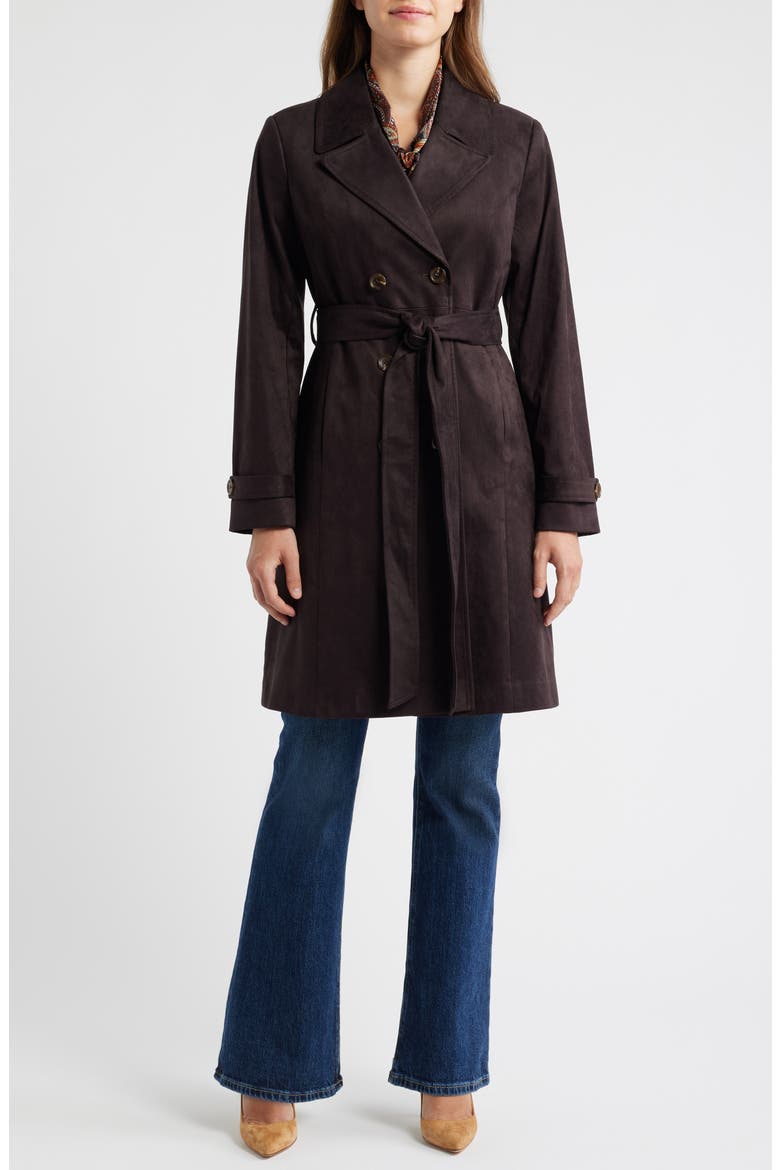 Faux Suede Trench Coat, Main, color, ESPRESSO