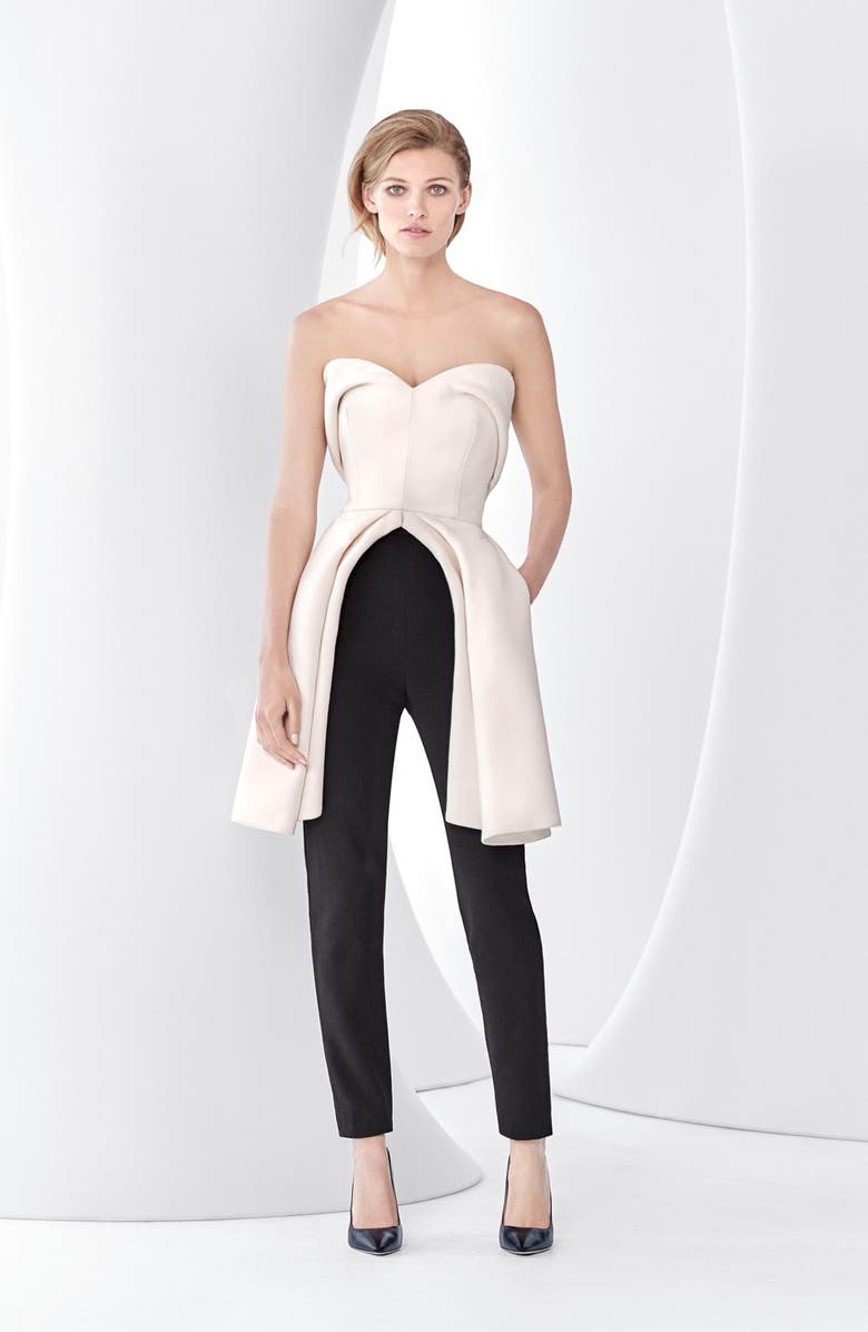 Brandon Maxwell Strapless Sweetheart Open Peplum Top, Alternate, color,