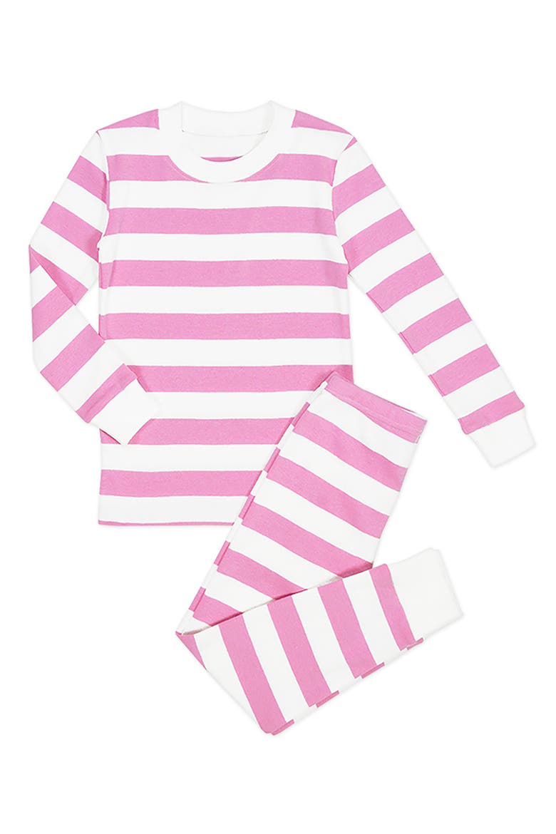 Organic Cotton Long John Pajama 2-Piece Set, Main, color, Pink White Wide Stripe
