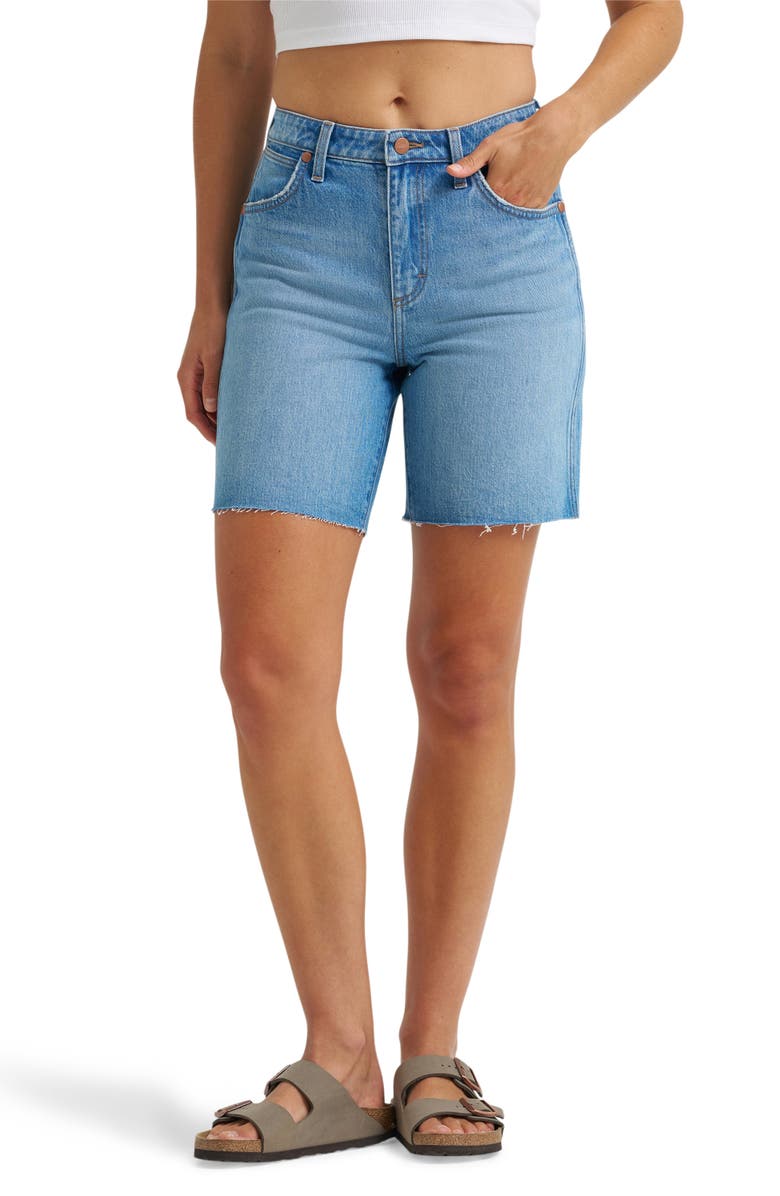 Wrangler Cowboy Cutoff Denim Longline Shorts, Main, color, 