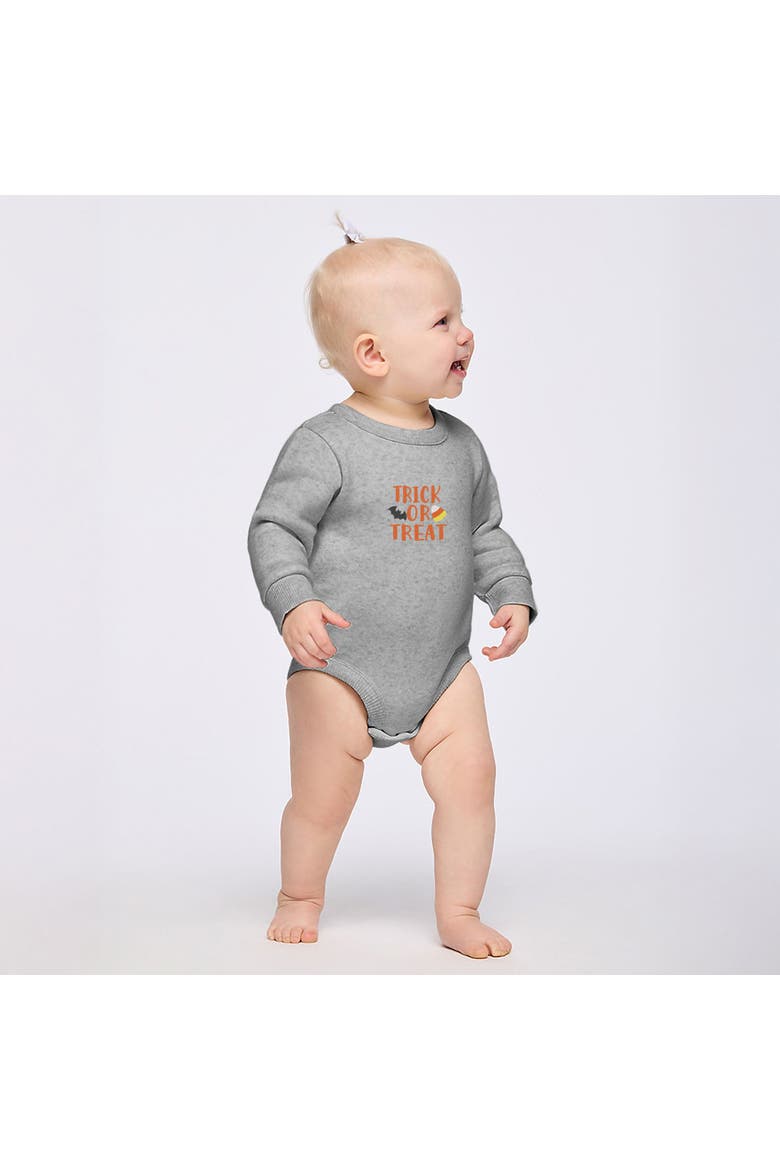 Embroidered Candy Corn Trick or Treat Infant Fleece BodySuit, Main, color, Heather Grey