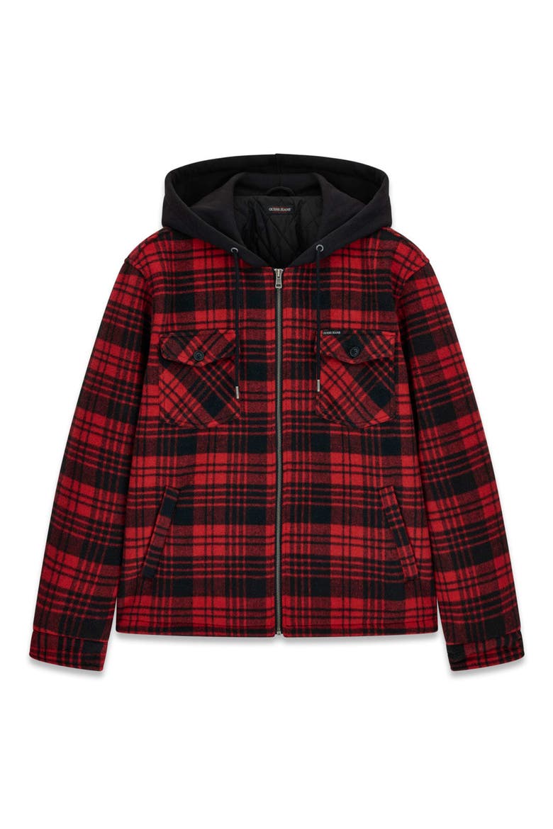 Hooded Plaid Flannel Fleece Shirt Jacket, Alternate, color, L51M-OPEN