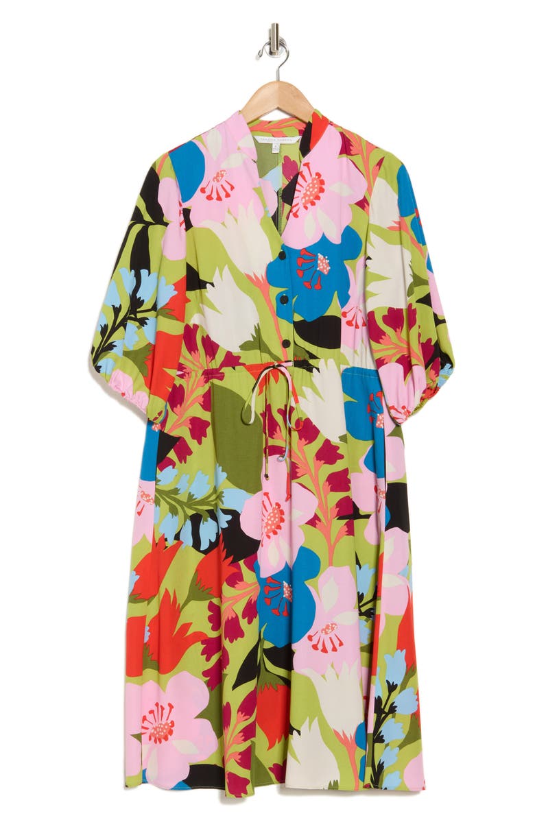 SANDRA DARREN Floral Balloon Sleeve Midi Dress, Main, color,