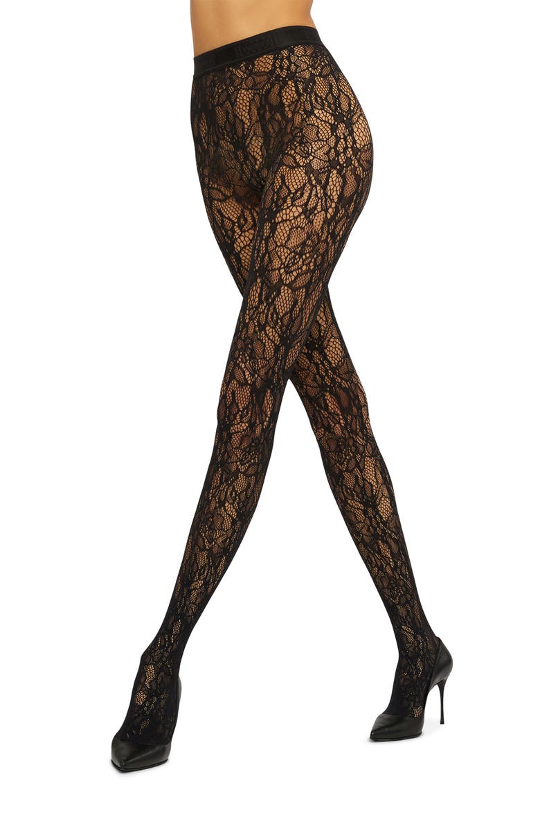 Wolford Floral Net Tights, Main, color, 