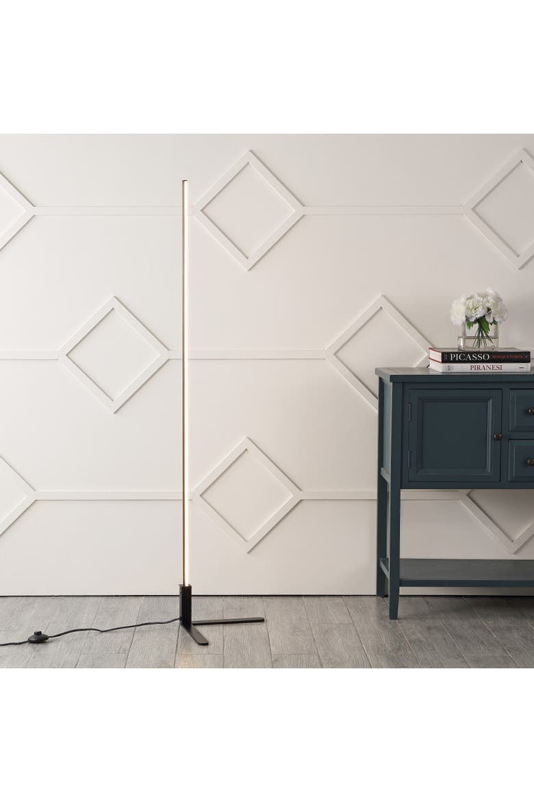 Potts 60.5" Modern Contemporary Aluminum/Iron Integrated LED Post Floor Lamp, Alternate, color, Black