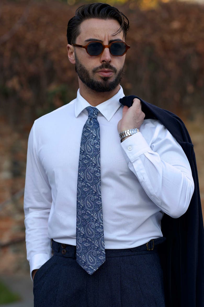 Donatello - Silk Jacquard Tie for Men, Alternate, color, Blue and Silver