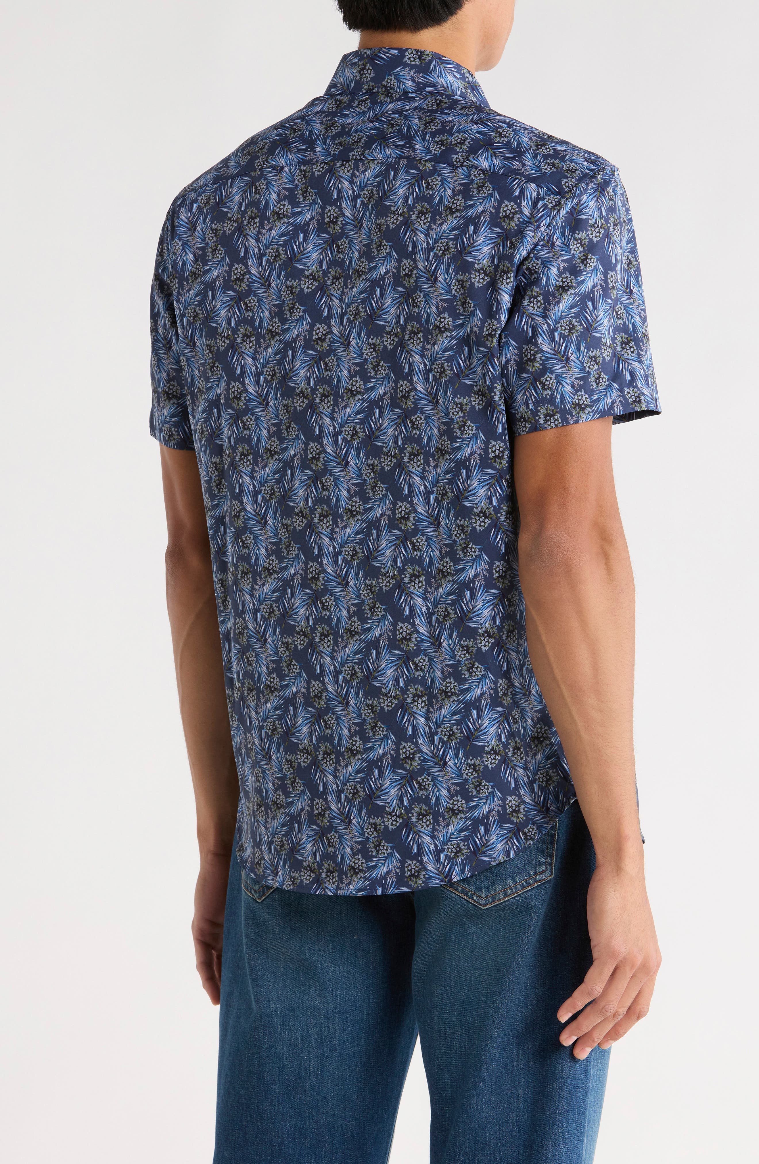 Slim Fit Pine Cone Print 4-Way Stretch Short Sleeve Shirt - image 2