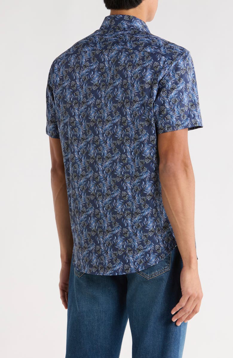 CONSTRUCT Slim Fit Pine Cone Print 4-Way Stretch Short Sleeve Shirt, Alternate, color, Navy