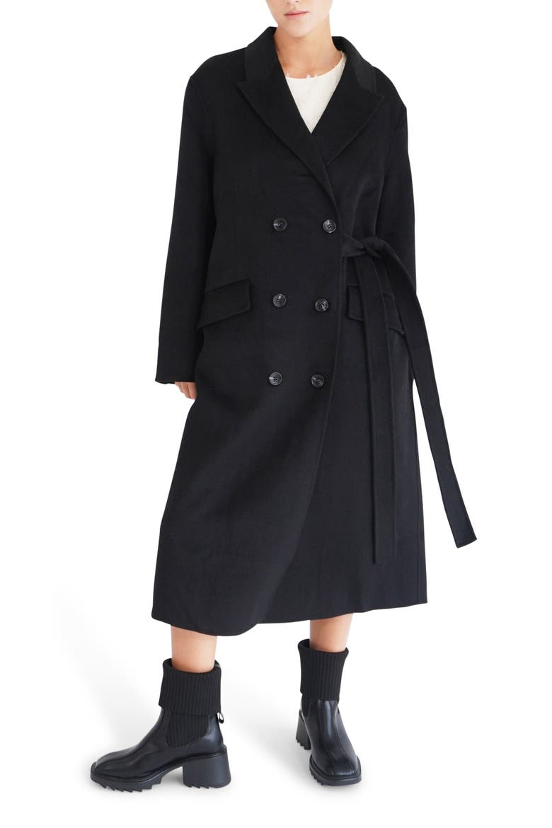 Right There Side Tie Wool Blend Coat, Main, color, BLACK