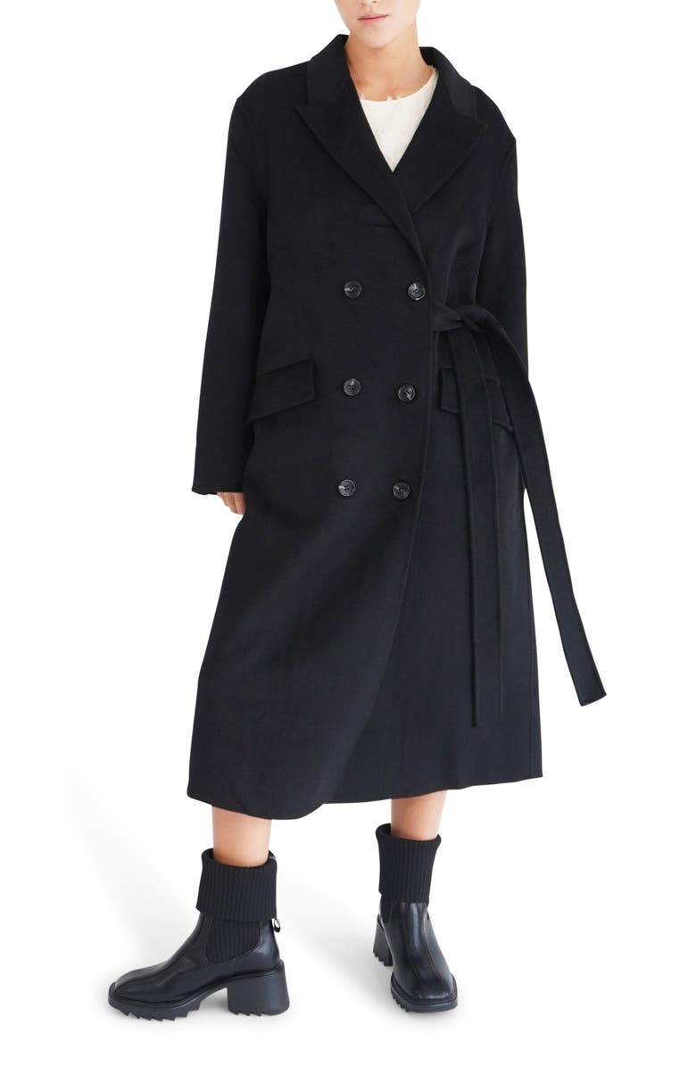 Belle & Bloom Right There Side Tie Wool Blend Coat, Main, color, Black