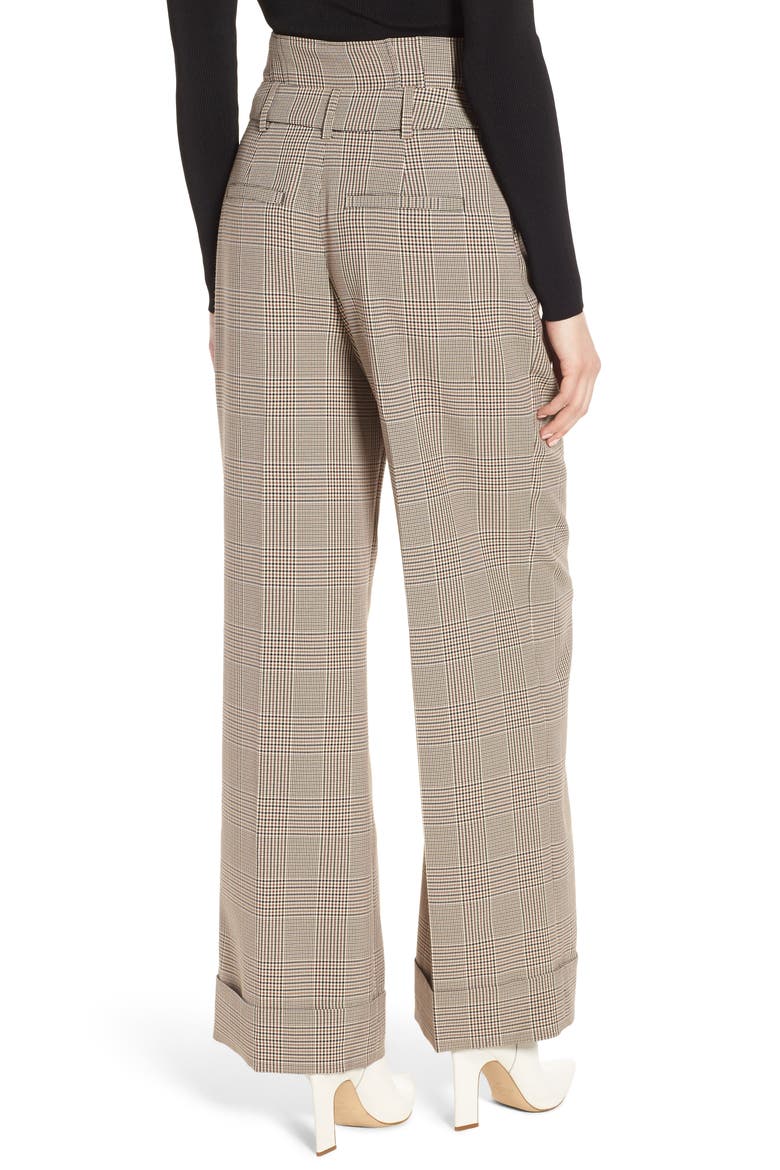 High Waist Wide Leg Trousers, Alternate, color, TAN SIENNA GLEN CHECK