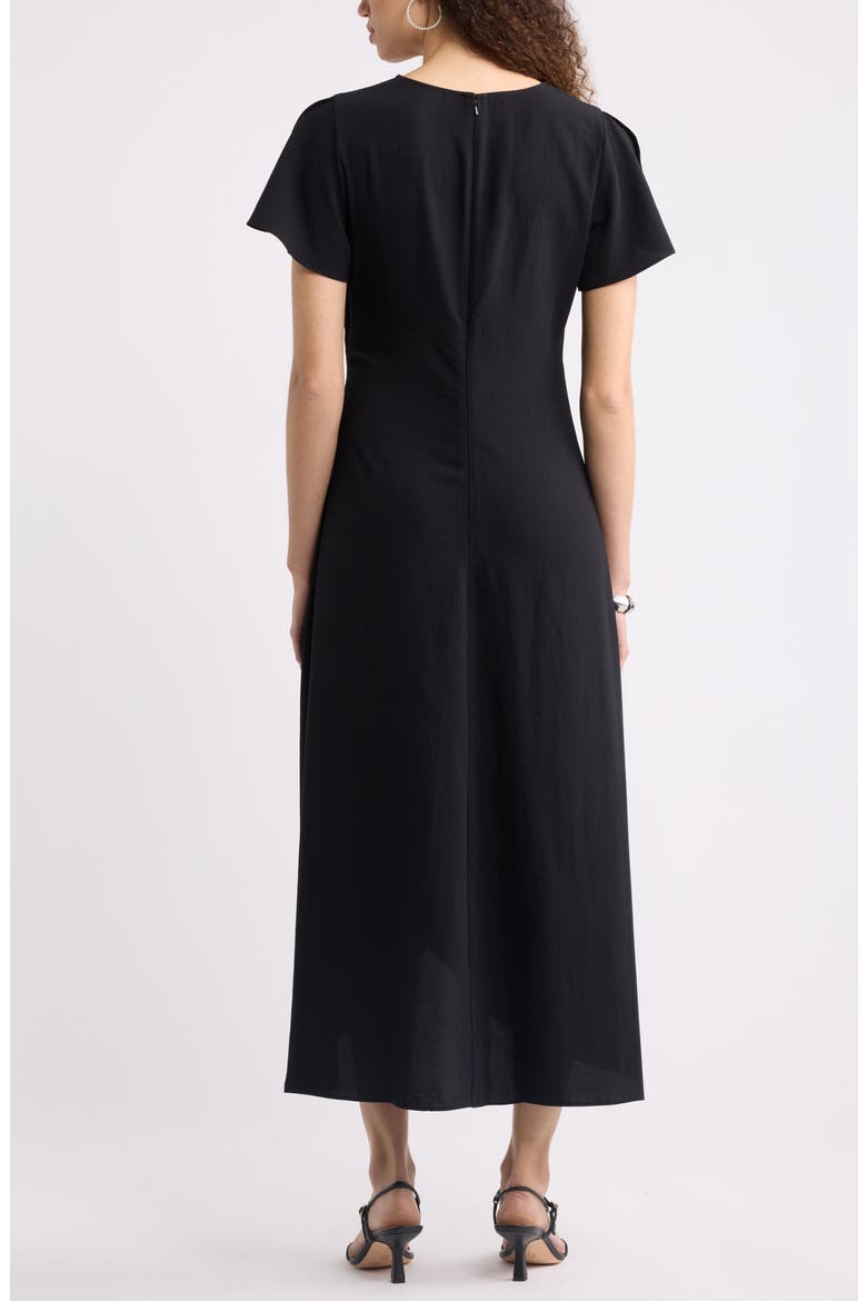 Split Sleeve Side Smocked Midi Dress, Alternate, color, BLACK