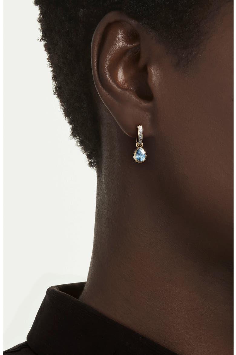 Chroma Swarovski Zirconia Hoop Drop Earrings, Main, color, BLUE WITH GOLD