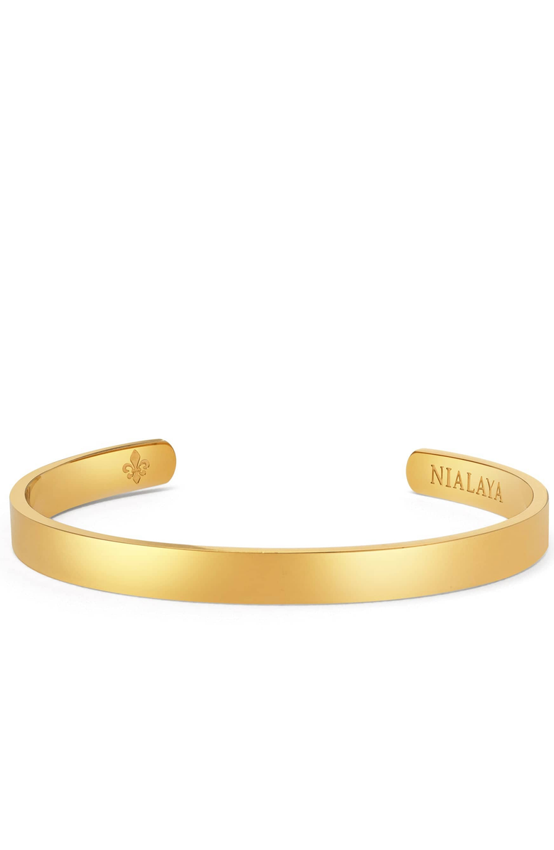 Nialaya Open Cuff Bangle, Main, color, Gold