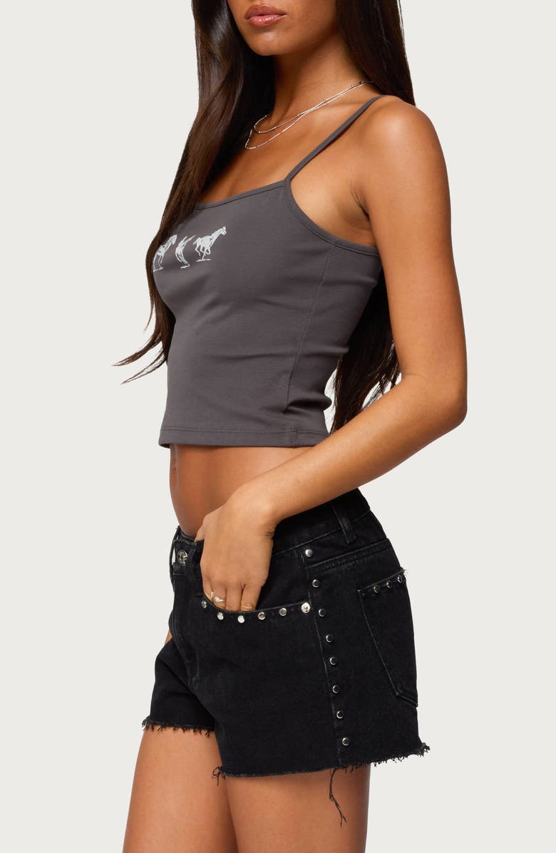 EDIKTED Wild Horses Graphic Crop Camisole, Alternate, color, Gray