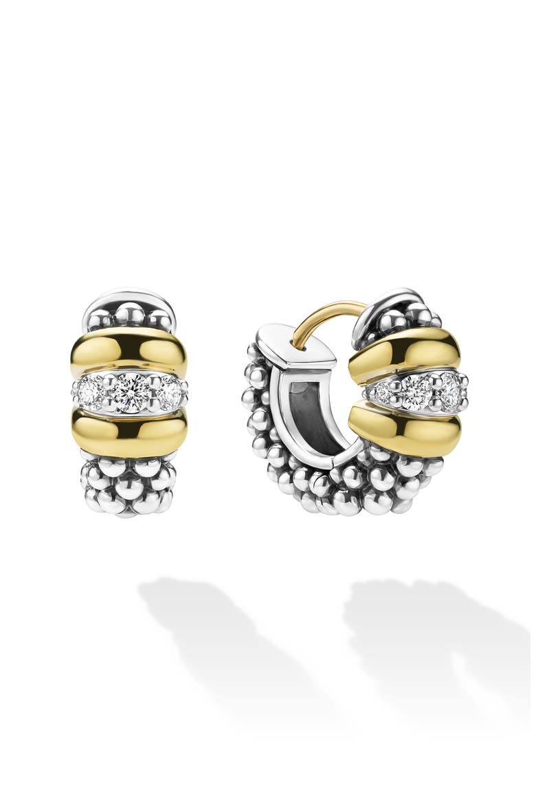 Signature Caviar Diamond Huggie Hoop Earrings, Main, color, TWO TONE