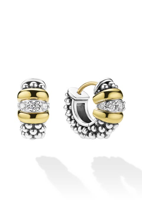 Signature Caviar Diamond Huggie Hoop Earrings