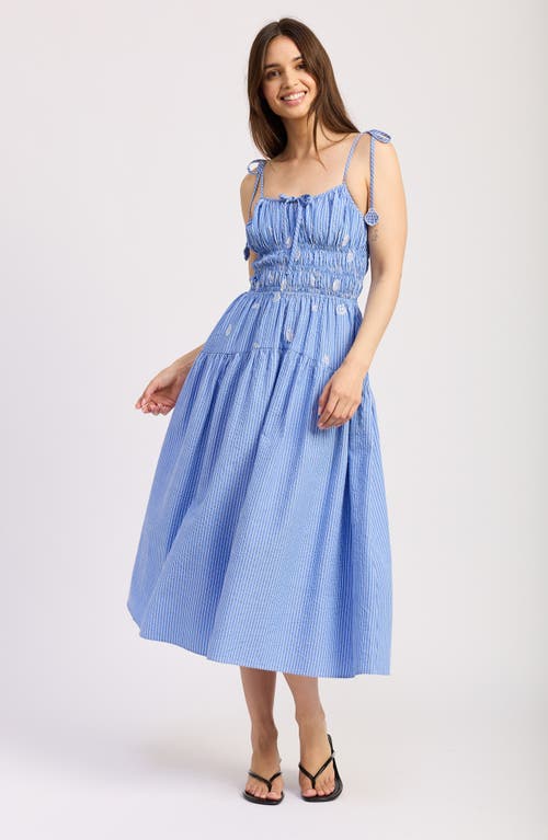 En Saison Amelie Embroidered Stripe Sundress In Blue