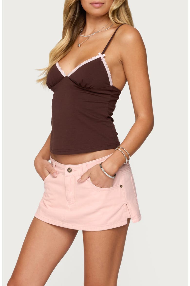 Ruelle Contrast Picot Trim Stretch Cotton Camisole, Alternate, color, BROWN