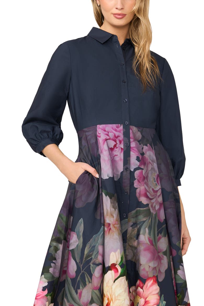 Meredith Placed Floral Cotton Midi Shirtdress, Alternate, color, INDIGO NIGHT