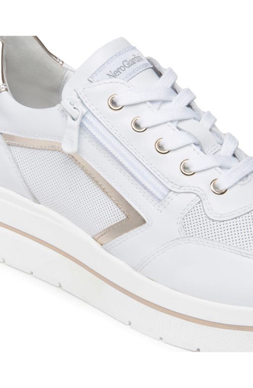 Nerogiardini Leather Platform Side-zip Sneakers In White/gold