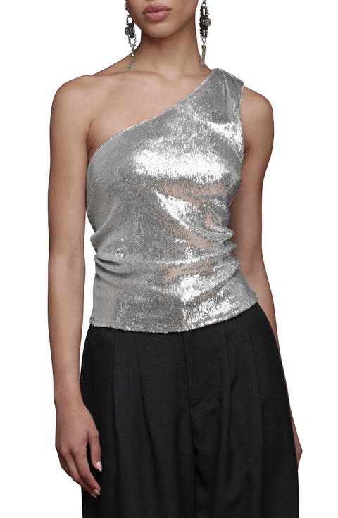 One-Shoulder Sequin Tank Top