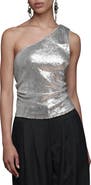 Avec Les Filles One-Shoulder Sequin Tank Top