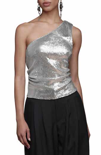 Avec Les Filles One-Shoulder Sequin Tank Top