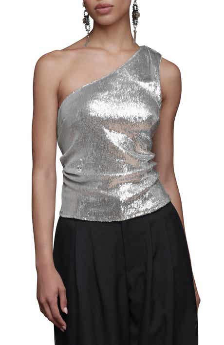 Avec Les Filles One-Shoulder Sequin Tank Top