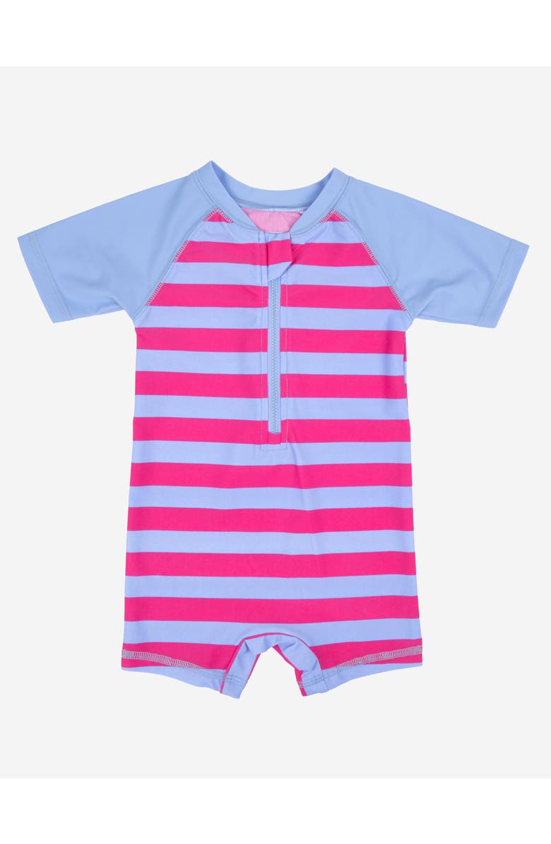 Leveret Baby One-Piece Rashguard, UPF 50+ Sun Protection Swimwear, Main, color, Striped Purple & Denim