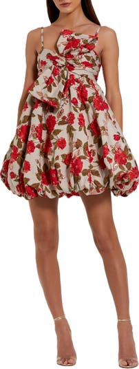 Mac Duggal Brocade Thin Strap Puff Mini Dress With Bow