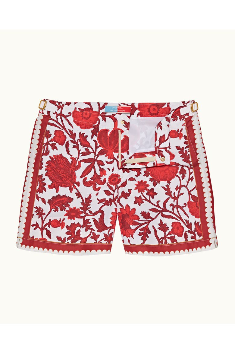 Bulldog Exclusive-Print Swim Shorts, Main, color, SUMMER RED/WHITE SAND