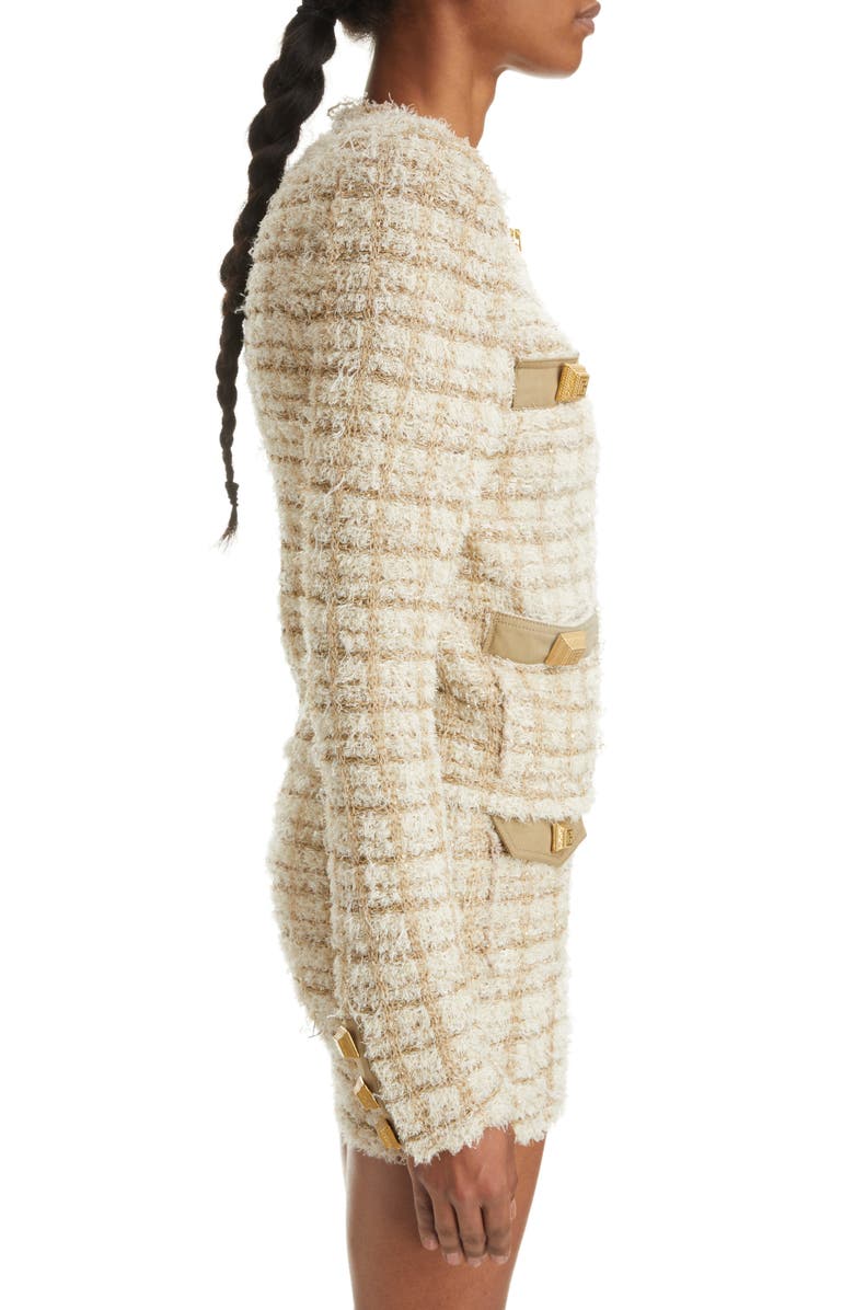 Balmain Collarless Metallic Tweed Jacket, Alternate, color, 
