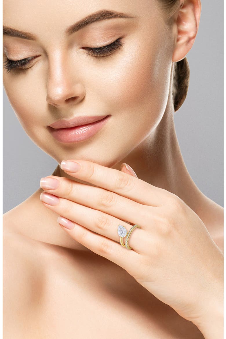 Pear Cut Moissanite Asymmetric Band Ring, Alternate, color, GOLD