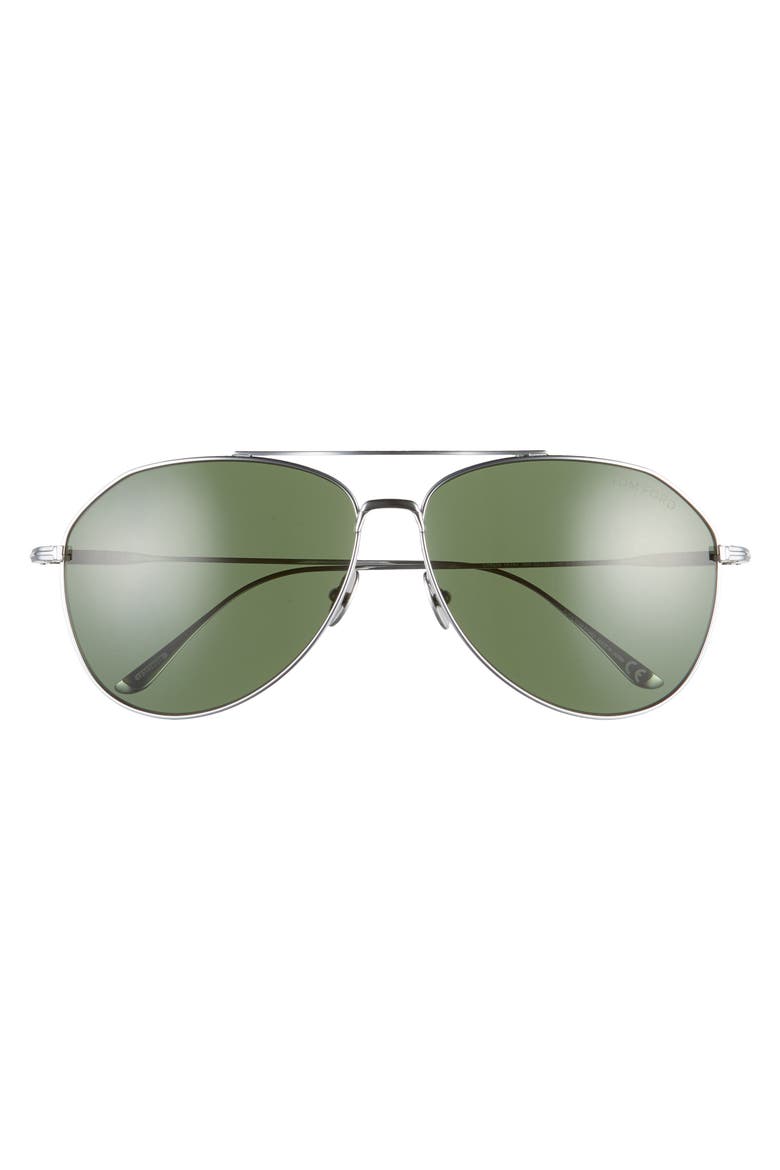 Cyrus 62mm Oversize Aviator Sunglasses, Alternate, color, SHINY PALLADIUM/ GREEN