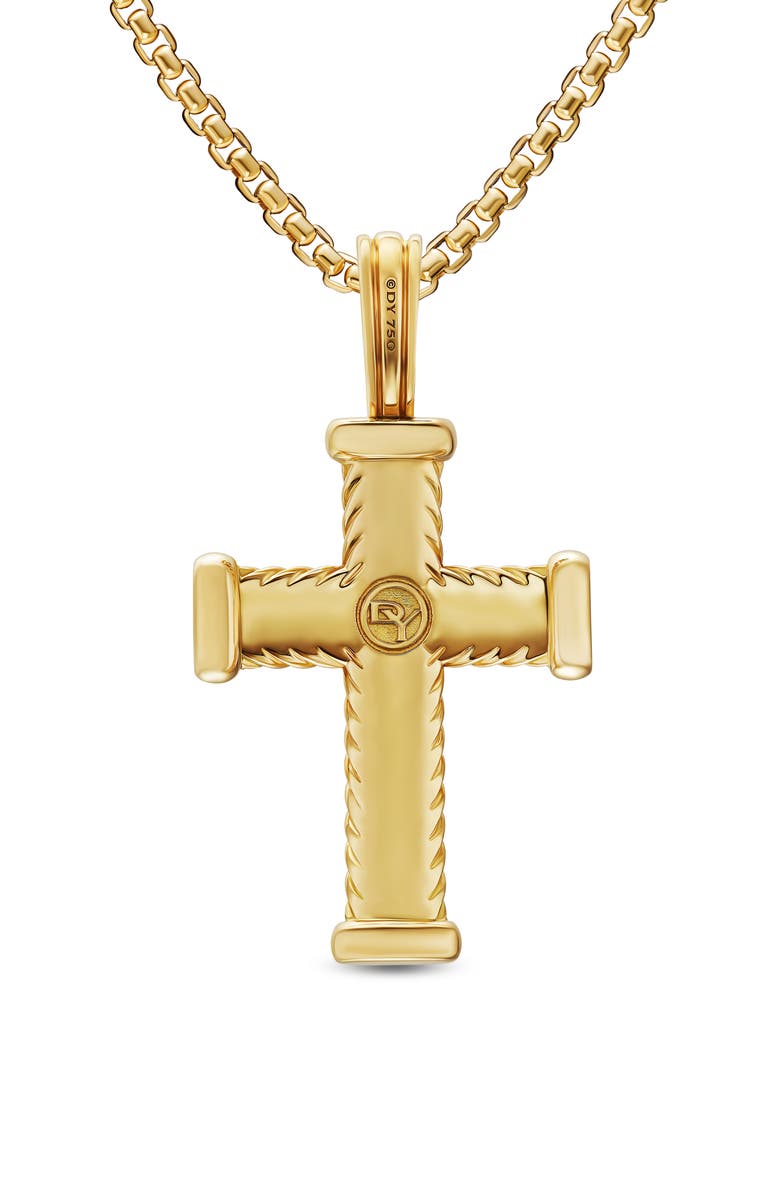 David Yurman Chevron Cross Pendant in 18K Yellow Gold with Diamonds, Alternate, color, 