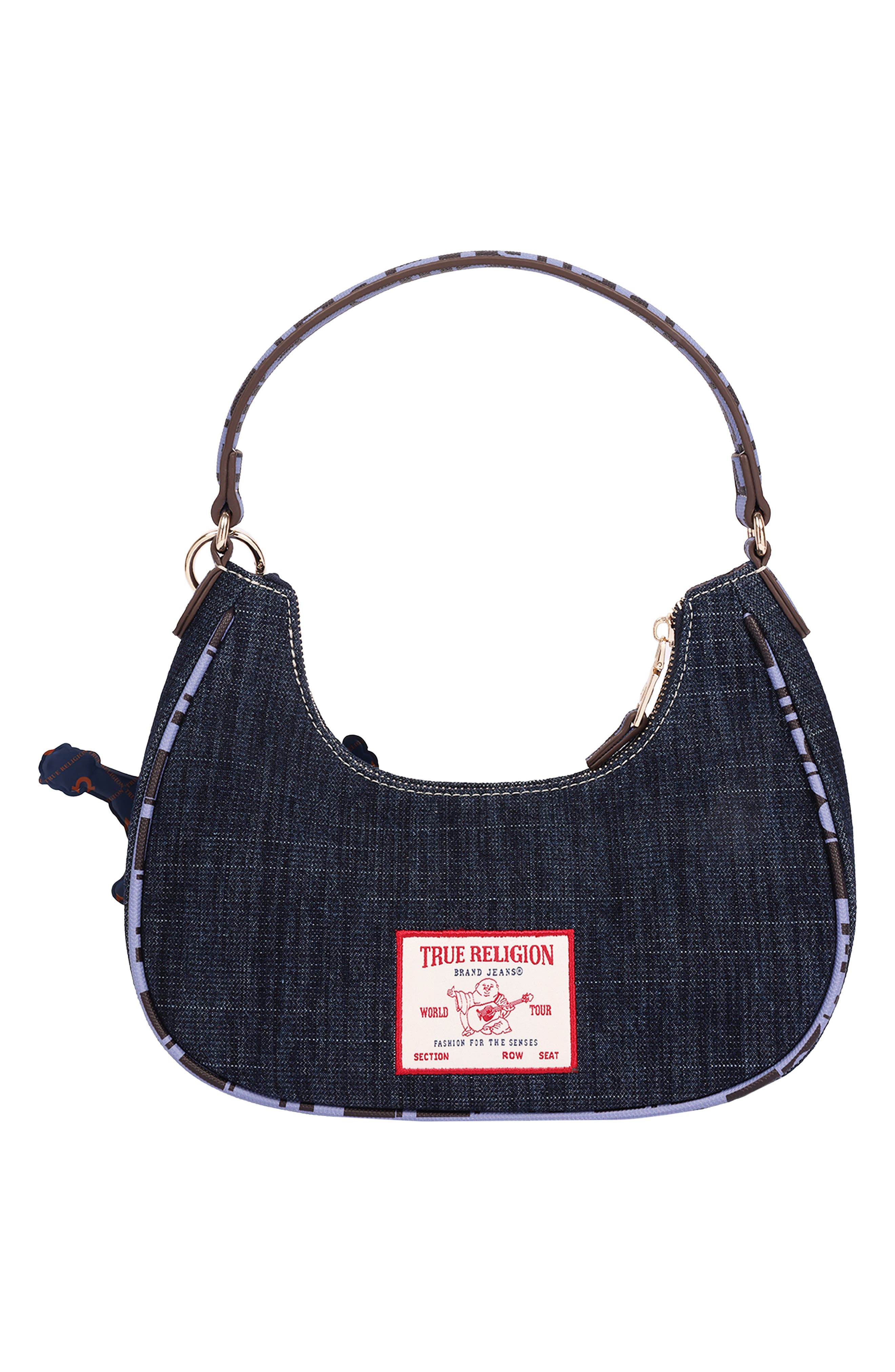 Graphic Trim Denim Hobo Bag, Alternate, color, NAVY
