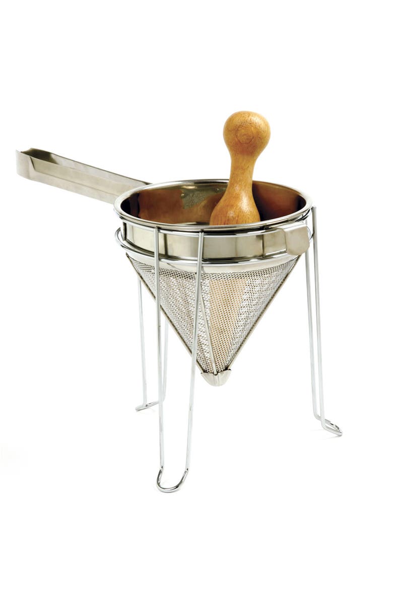 Norpro Stainless Steel Chinois with Chromed Steel Stand and Rubberwood Pestle, 3 Piece Set, Main, color, Silver