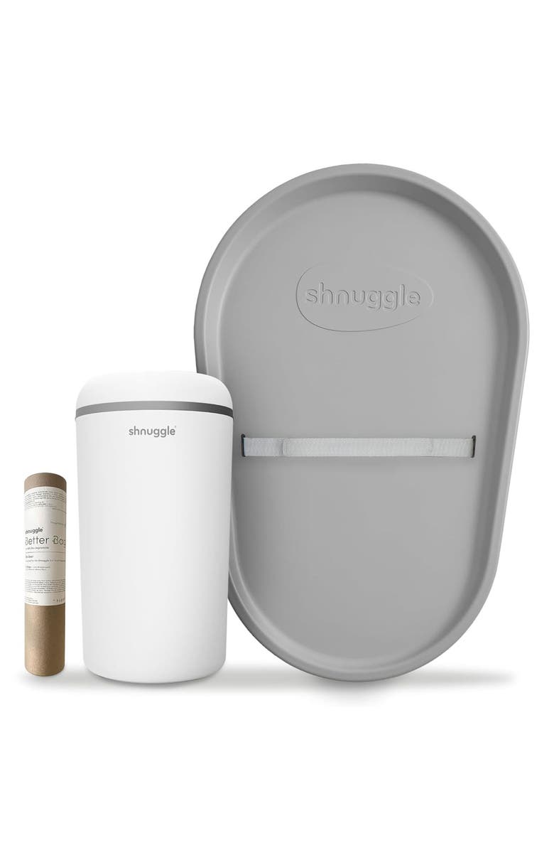 SHNUGGLE Squishy Diaper Changing Mat, Nappy Bin Diaper Pail & Better Bag Biodegradable Nappy Bin Liners Set, Main, color, Grey