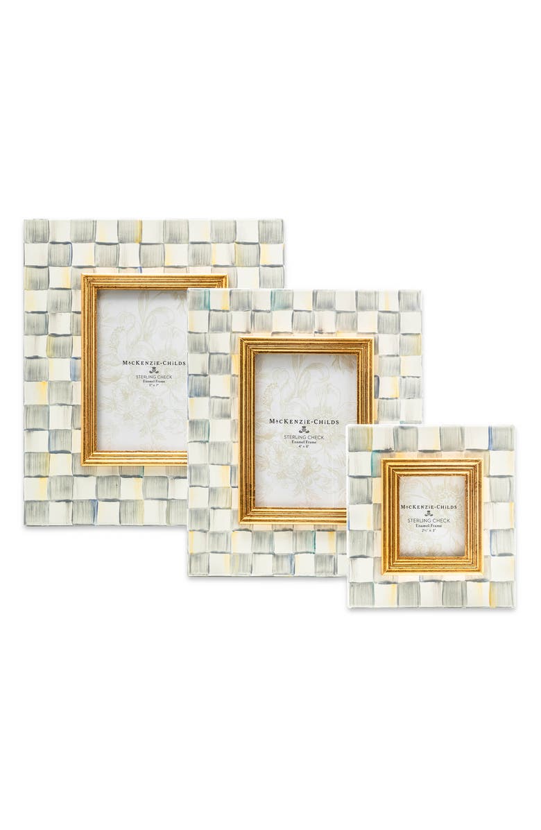 MACKENZIE CHILDS Sterling Check Enameled Steel 2.5 x 3-Inch Picture Frame, Alternate, color, Sterling