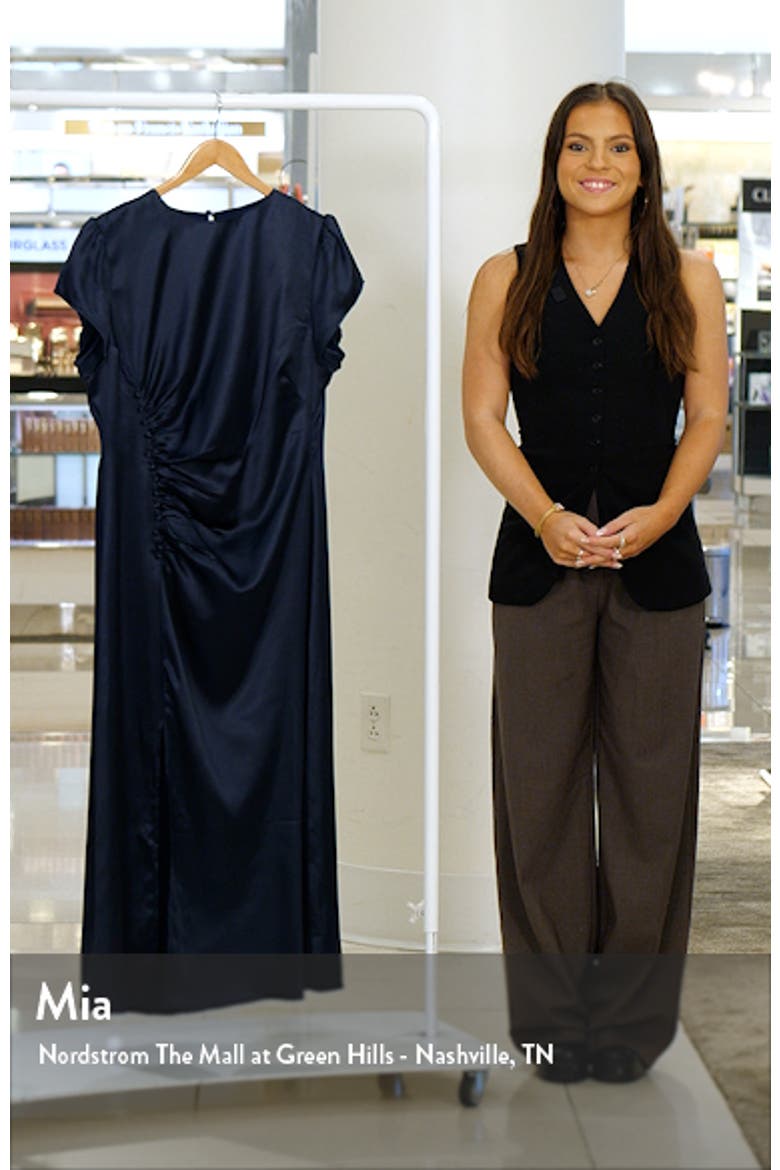 Lisbeth Ruched Satin Midi Dress video