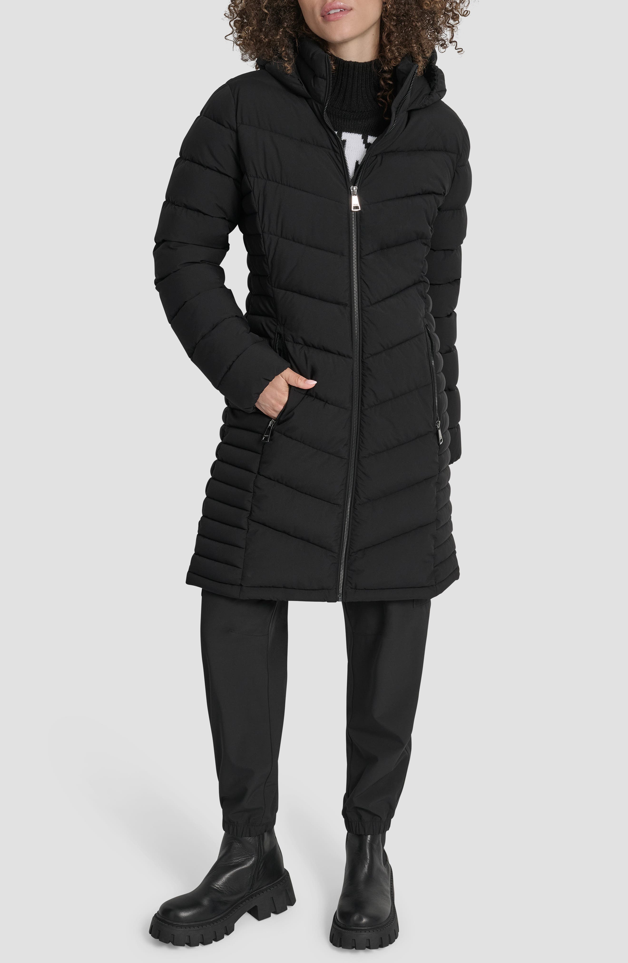DKNY Cire Packable Hooded Longline Puffer Jacket