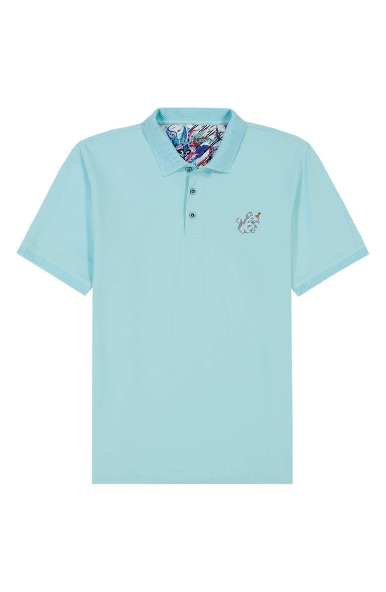 Robert Graham Monkey Business Embroidered Cotton Piqué Polo, Alternate, color, Mint
