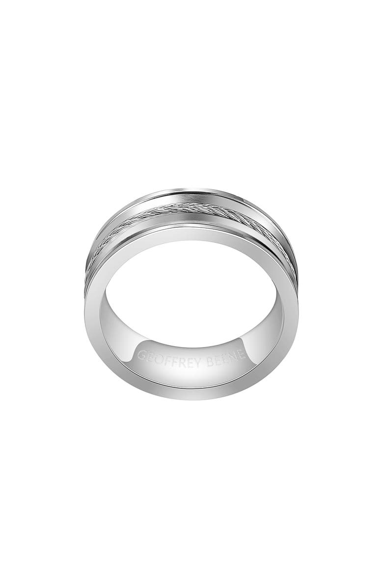 GEOFFREY BEENE Men's Stainless Steel Inset Wire Band Ring, Alternate, color, Silver