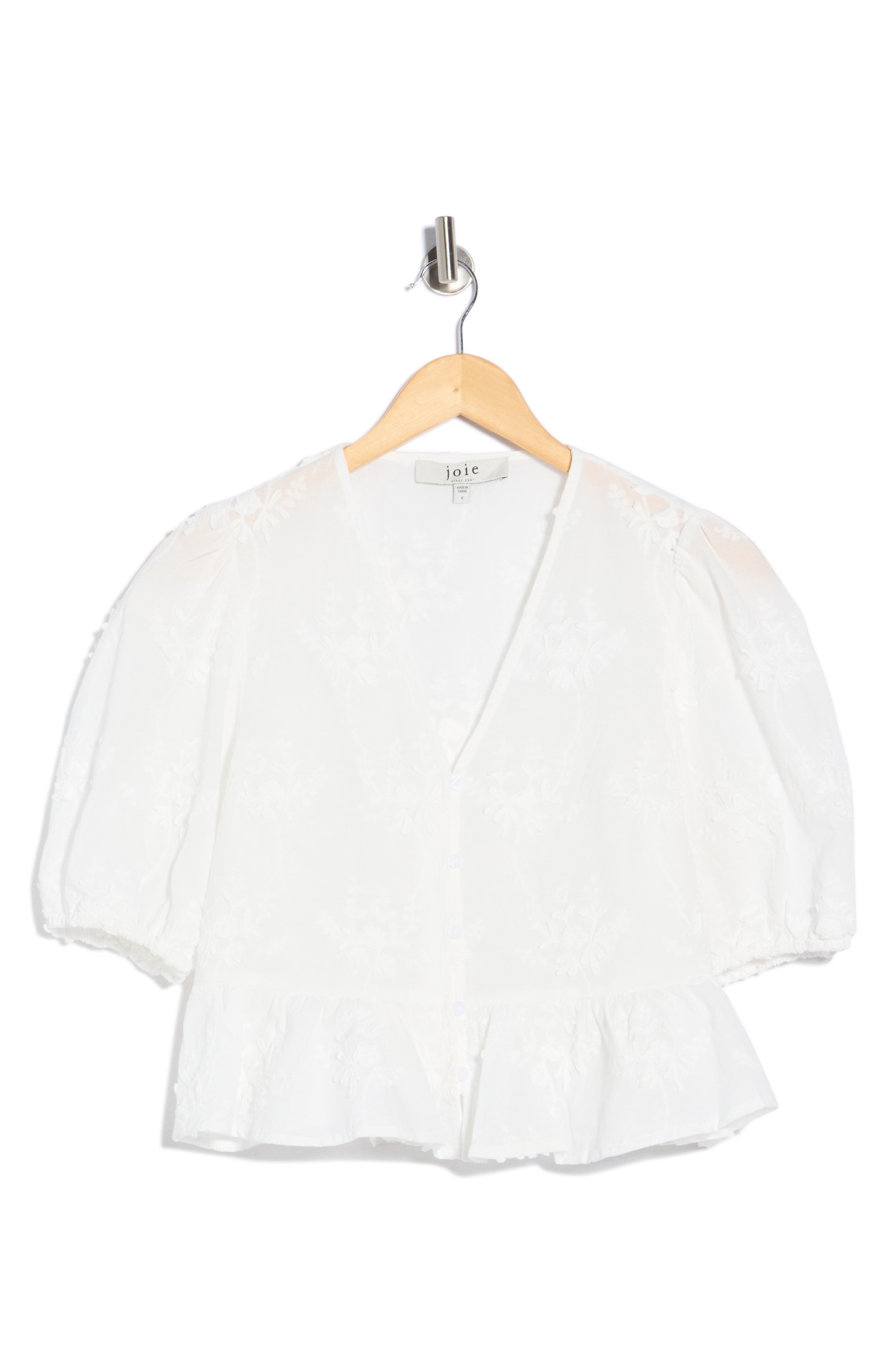 Joie Floral Puff Sleeve Peplum Crop Top
